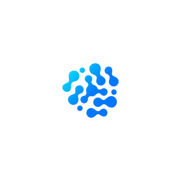Blue abstract water drop icon. Molecular compound, chemical reaction. Abstract shape, Isolated logo, unusual sillhoutte symbol.