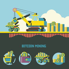 Obraz na płótnie Canvas Bitcoin mining. Cryptocurrency. Vector illustration.