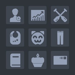 Premium set of fill icons. Such as mail, network, animal, cake, member, paddle, infant, sweet, user, library, trend, toy, fashion, human, send, add, boat, asian, clothes, child, water, book, food, cat