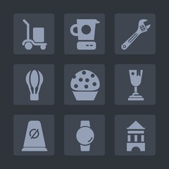 Premium set of fill icons. Such as first, equipment, warehouse, kitchen, cake, container, parachute, winner, doughnut, watch, freight, box, spanner, time, truck, wrench, delivery, sweet, street, road