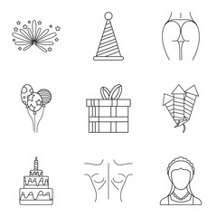 Milady icons set. Outline set of 9 milady vector icons for web isolated on white background