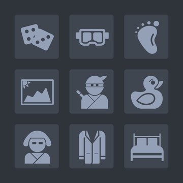 Premium set of fill icons. Such as fashion, mask, bed, toy, baby, japanese, jacket, sport, picture, geisha, beautiful, luck, kimono, casino, dice, rubber, duck, frame, game, image, sea, snorkeling