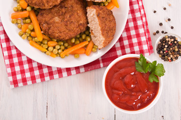 Meatballs on white dish. 