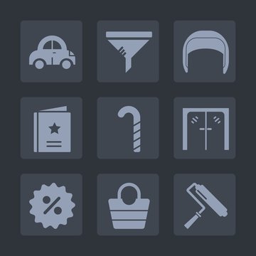 Premium set of fill icons. Such as sweet, style, lollipop, sale, bag, sign, work, handle, paint, change, favorite, glass, dust, favour, drive, worker, helmet, clean, conditioner, transport, price, air