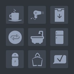 Premium set of fill icons. Such as sign, dryer, download, white, barber, arrow, hair, man, replace, substitute, food, shower, professional, cafe, , salt, fridge, pepper, mug, seasoning, web, sale, cup