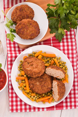 Meatballs on white dish. 