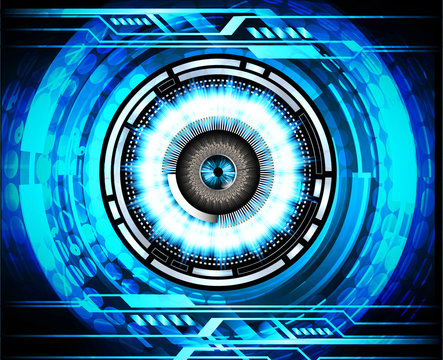 binary circuit board future technology, blue eye cyber security concept background, abstract hi speed digital internet.motion move blur. pixel