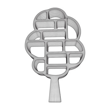 Tree of knowledge bookshelf. Wireframe low poly mesh vector illustration.