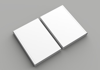Hard cover book mock up isolated on soft gray background. 3D illustrating.