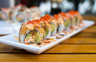 Sushi rolls on a plate