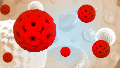 Blood cells with virus. 3d illustration .