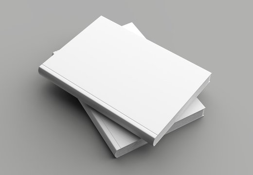 Hard cover book mock up isolated on soft gray background. 3D illustrating.