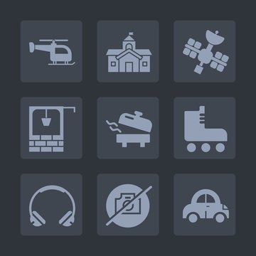 Premium set of fill icons. Such as home, fun, internet, bucket, leisure, house, city, water, skate, bank, photo, aircraft, picture, vehicle, transport, automobile, technology, well, heater, music, air