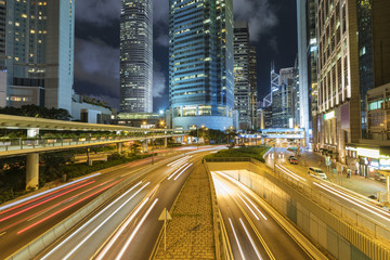 traffic in downtown of Hong Kong city at night