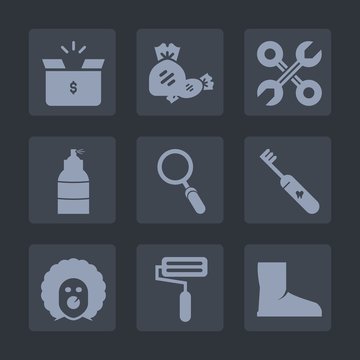Premium set of fill icons. Such as hygiene, health, home, transportation, lolly, cardboard, scary, pack, renovation, candy, construction, striped, clean, food, stick, brush, shipping, glass, repair