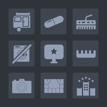Premium set of fill icons. Such as piano, comb, bed, black, sound, travel, hotel, web, musical, transport, instrument, sign, keyboard, music, journey, photographer, camper, adventure, capsule, pill