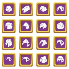 Tent forms icons set vector purple square isolated on white background 