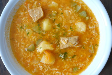 close up of  russian rossolnik soup