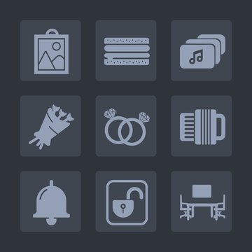 Premium set of fill icons. Such as image, business, web, internet, call, flower, work, floral, diamond, picture, bouquet, hamburger, protection, alarm, file, blossom, document, burger, sandwich, photo