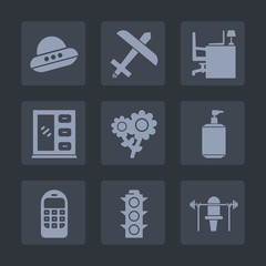 Premium set of fill icons. Such as light, spacecraft, cabinet, table, interior, vehicle, space, plane, home, office, travel, liquid, technology, ufo, old, flying, telephone, communication, lamp, phone
