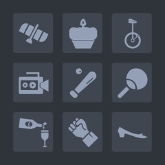 Premium set of fill icons. Such as chocolate, glass, equipment, dessert, muffin, human, ping, circus, concept, bakery, handle, alcohol, cake, red, fashion, hand, people, cookie, sweet, video, drink