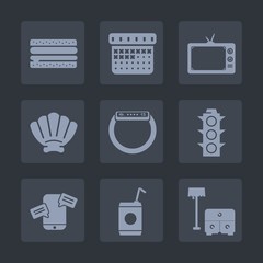 Premium set of fill icons. Such as dinner, screen, technology, tv, gadget, fast, beverage, mobile, day, timetable, schedule, meat, light, green, liquid, drink, nature, event, smart, chat, bed, sea
