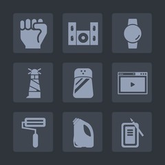 Premium set of fill icons. Such as paint, seasoning, human, speaker, hand, sound, beacon, screen, video, spice, food, ocean, technology, people, can, audio, lighthouse, concept, sea, web, tool, roll