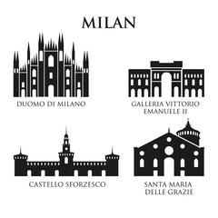 Fototapeta premium Zestaw zabytków architektury Włoch, piktogram w czerni i bieli
