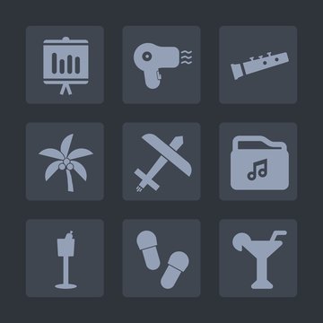 Premium set of fill icons. Such as tropical, palm, alcohol, pipe, bottle, document, chart, sound, tree, travel, summer, restaurant, slipper, annual, white, business, martini, plane, hair, plant, leaf