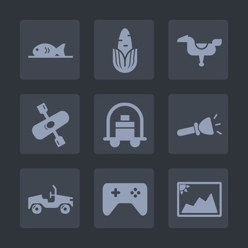 Premium set of fill icons. Such as lamp, service, coffee, photo, river, corn, horse, vegetable, happy, electric, luggage, meat, vegetarian, yellow, baggage, organic, hotel, light, shine, healthy, game