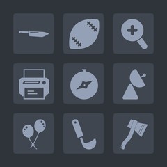 Premium set of fill icons. Such as kitchen, sport, tool, north, print, cooking, compass, view, business, zoom, machine, sign, soup, american, map, axe, grass, web, magnifying, ball, equipment, goal