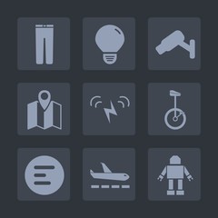 Premium set of fill icons. Such as mobile, pin, wind, navigation, protection, ecology, light, city, pants, illumination, fashion, location, robot, bulb, casual, sun, road, electricity, power, travel