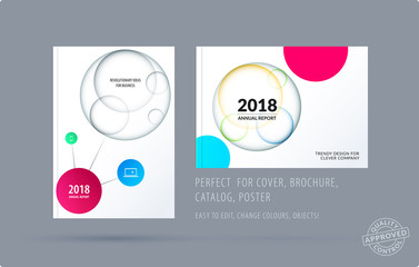 Brochure design paper-cut template. Colourful creative abstract set, annual report with circles shadows for branding.