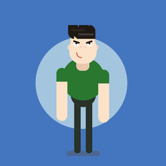 The man with the muscles. Sexy muscular jock in jeans. Posing bodybuilding. Isolated vector