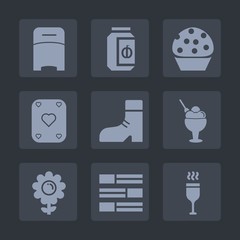 Premium set of fill icons. Such as news, alcohol, play, jam, white, wine, muffin, container, drink, footwear, newspaper, hotel, bakery, cake, bed, furniture, dessert, jar, sweet, home, cookie, boot