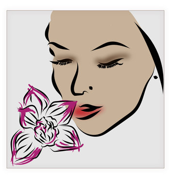 Woman Face Relax Moment Spa Service Elegant Illustration