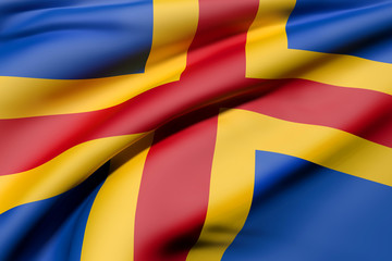 Aland Islands flag waving