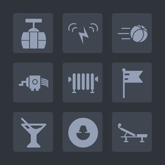 Premium set of fill icons. Such as wind, car, water, travel, food, drink, cooking, nation, boiler, cocktail, profile, home, cable, football, tram, transportation, soccer, summer, seat, flag, sky, game