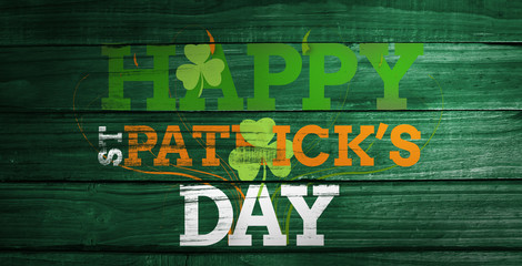patricks day greeting against overhead of wooden planks