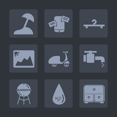 Fototapeta premium Premium set of fill icons. Such as bicycle, bbq, hanger, photo, island, drawer, paper, bike, sea, grill, message, image, meat, ride, communication, travel, fashion, wardrobe, mobile, white, vacation