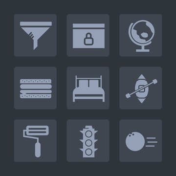 Premium set of fill icons. Such as boat, green, web, roll, traffic, planet, world, sailboat, dirty, globe, lock, sport, map, air, repair, travel, light, bedroom, roller, clean, cheeseburger, fun, ship