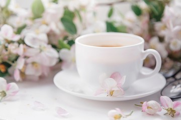 cup of morning coffee with flowers