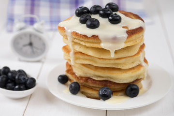 Stack with pancakes and blueberries