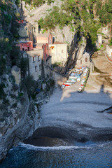 Furore fiord creek, beach and sea scenic view, Amalfi Coast, Italy