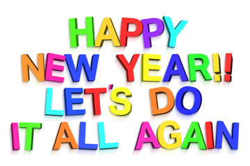 New year greeting in colourful letters on white background