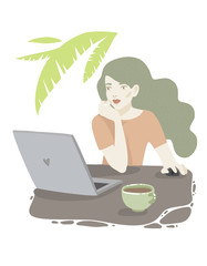 Women with laptop. Vector illustration