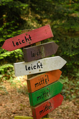 Sign posting differnt degrees of difficulty in parcours