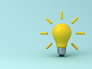 Idea bulb on light blue pastel color background with shadows . 3D rendering.