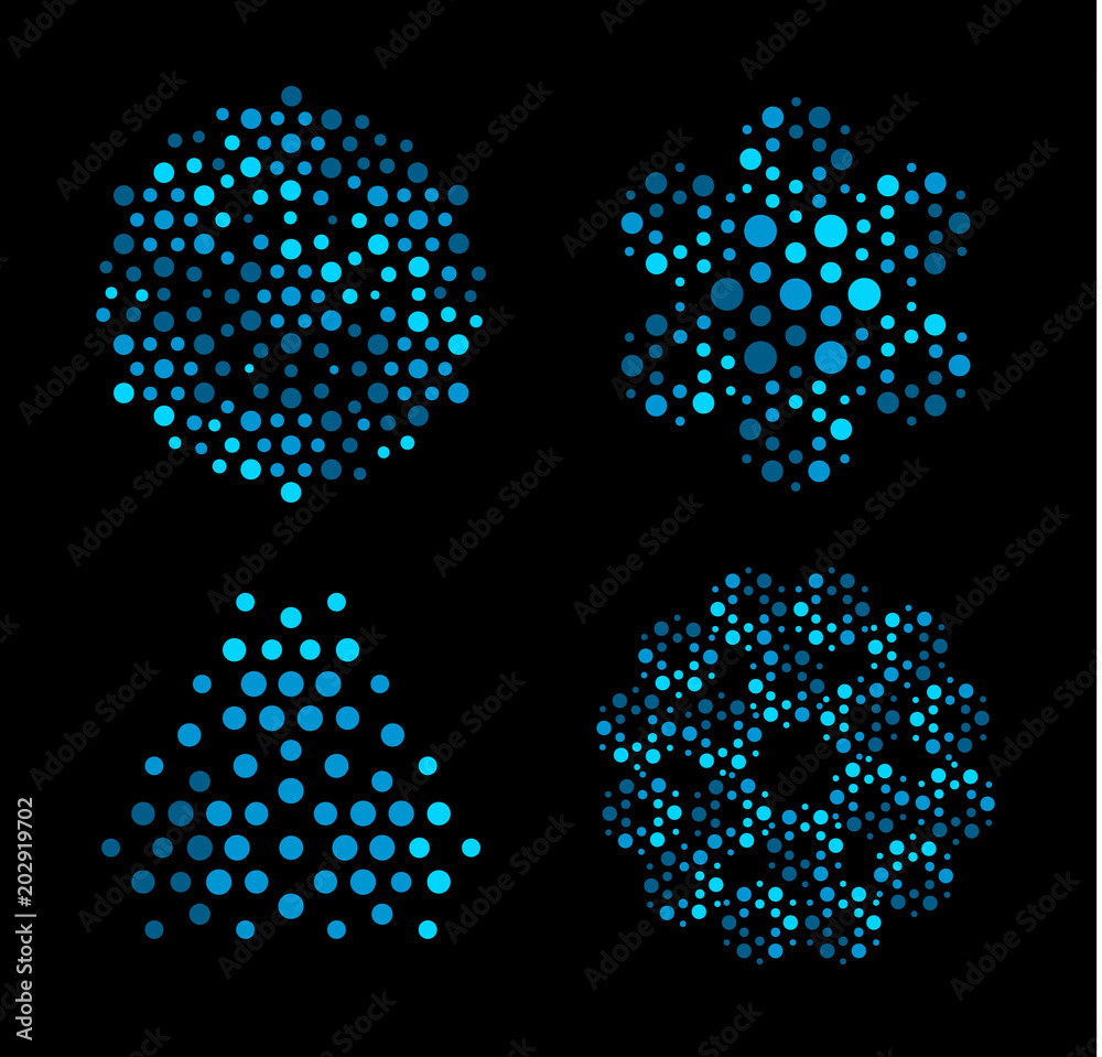 Poster neural networks logo company. futuristic artificial intellect interface design, blue color dots, new
