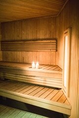 Candles lighting in a sauna